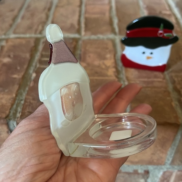 NIB PartyLite Santa & Snowman Glass Tealight Pair P9466 - Picture 3 of 8